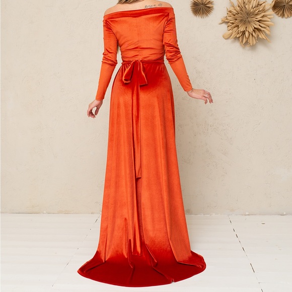 ❗️NEW❗️Dark Teal Off Shoulder Velvet Wrap Maxi Dress - Picture 7 of 16